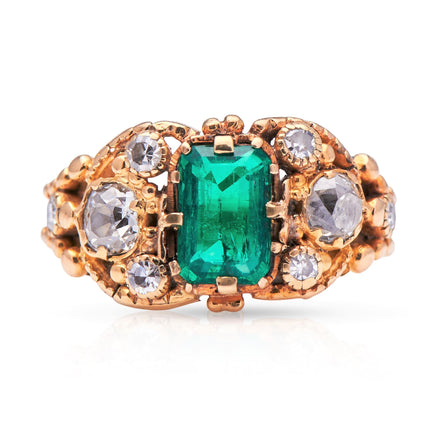 Georgian, 18ct Gold, Colombian Emerald and Diamond 'Souvenir' Ring  Antique Engagement Rings | Antique Emerald Rings | Emerald Engagement Rings | Emerald and Diamonds Rings | Diamond Engagement Rings | Antique Rings | Antique Ring Boutique | Vintage Engagement Rings | Antique Engagement Rings | Antique Jewellery company | Vintage Jewellery 