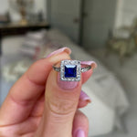 Edwardian royal blue sapphire & diamond engagement ring