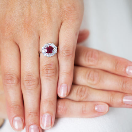 Art Deco | 18ct White Gold, Ruby and Diamond Cluster Ring