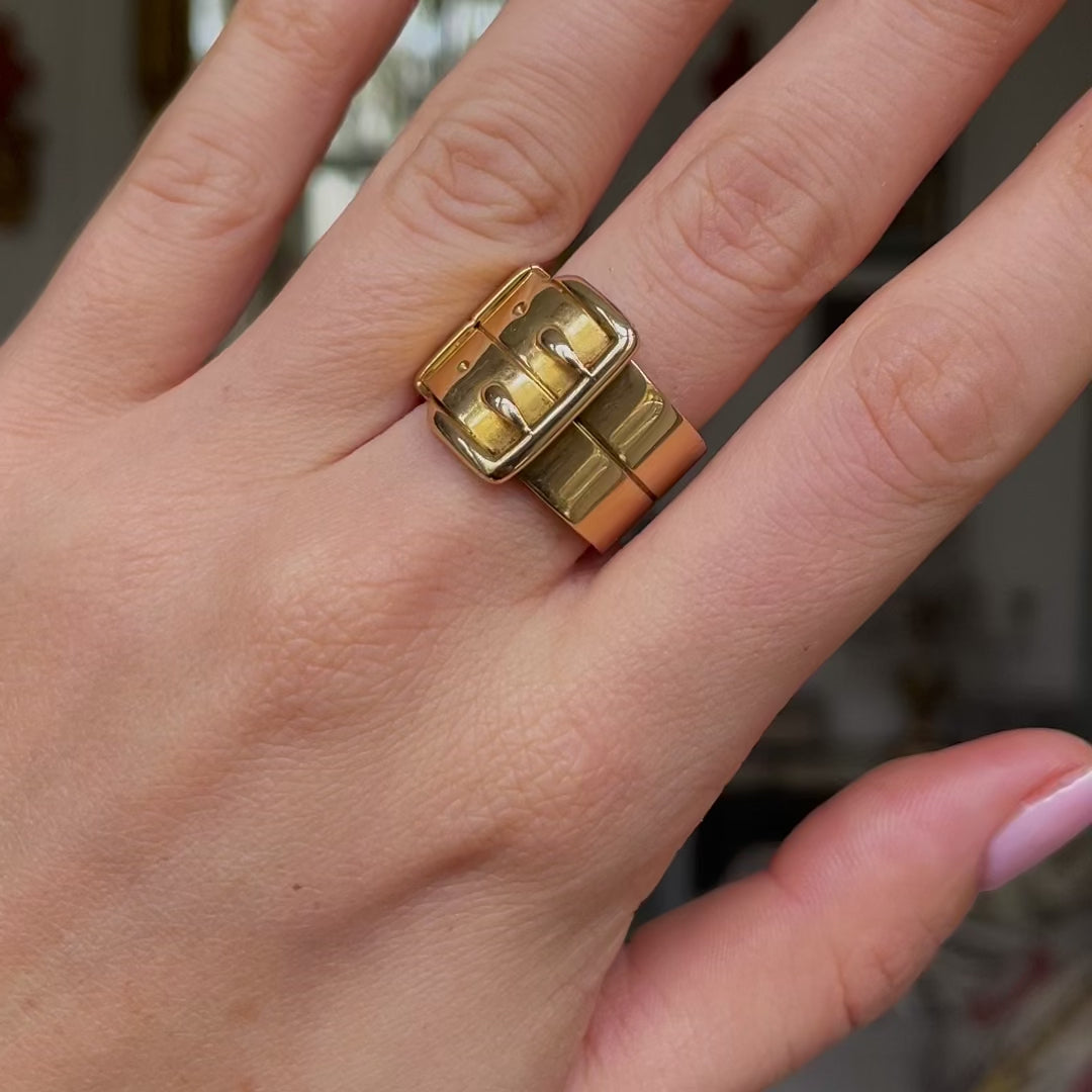 Antique | A Rare 19th Century Large Double Belt Ring, 18ct Yellow Gold