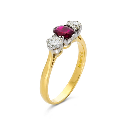 Vintage Ruby and Diamond Engagement Ring, 18ct Yellow Gold