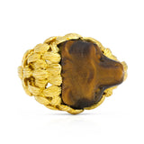 Tigers-Eye-Honey-Bear-Head-18-Ct-Gold-Ring-Antique-Vintage