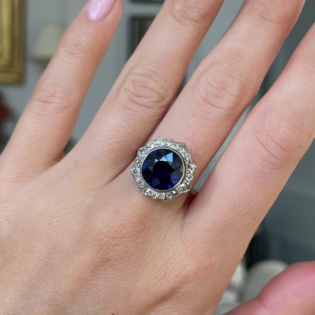 Art Deco, 18ct White Gold, Royal Blue Sapphire and Diamond Ring