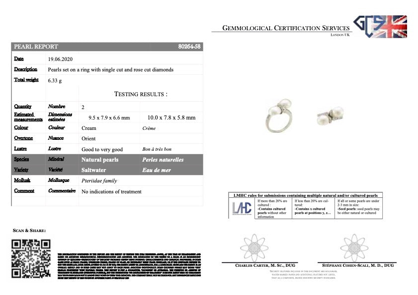 Antique, Edwardian, platinum, natural pearl & diamond ring