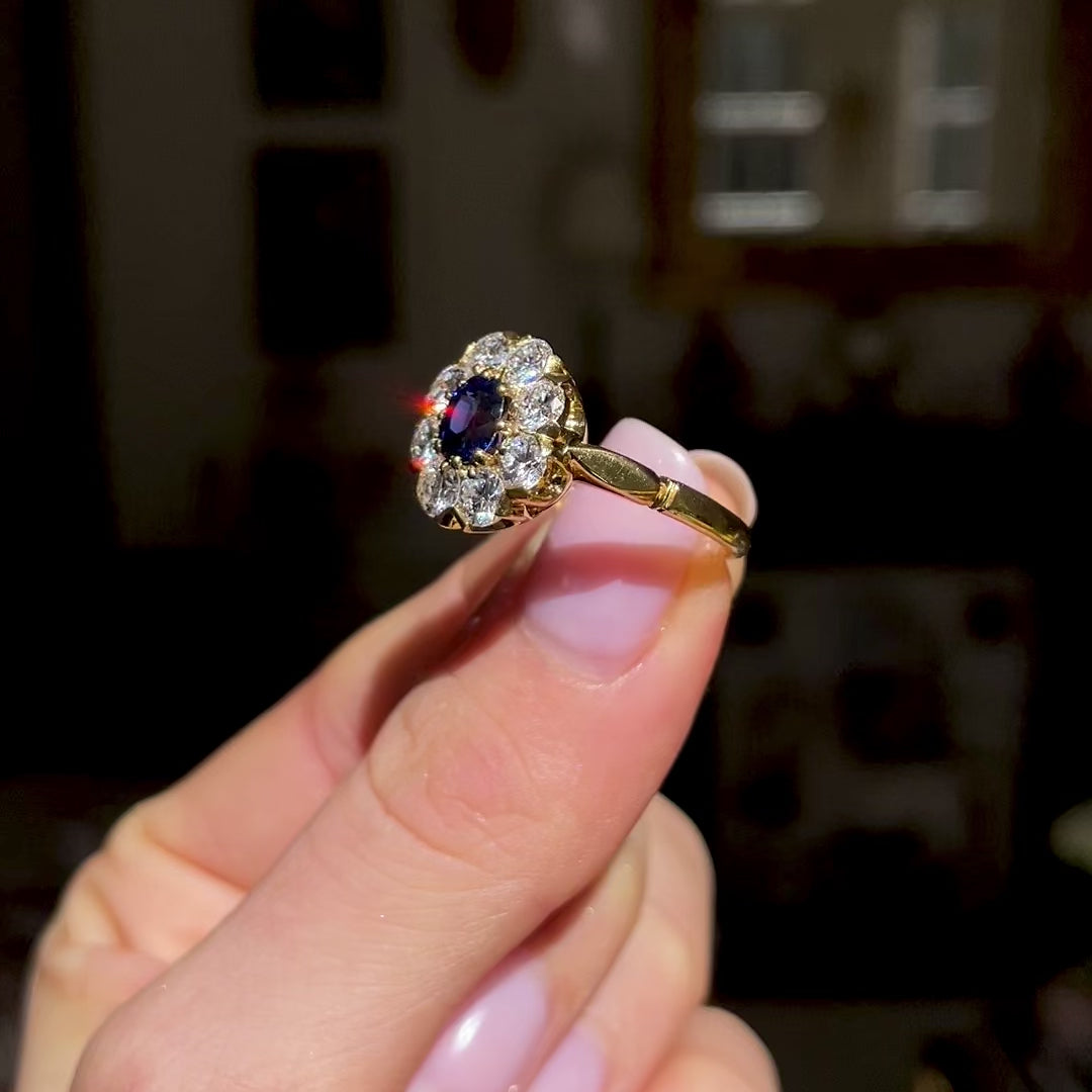 Sapphire and Diamond Cluster Engagement Ring, 18ct Yellow Gold