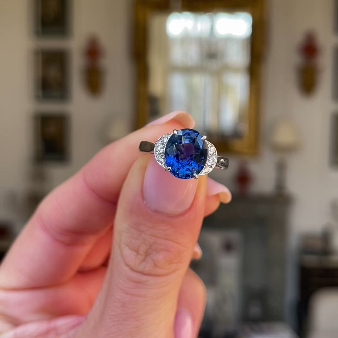 Engagement | 3ct oval sapphire and diamond ring, platinum