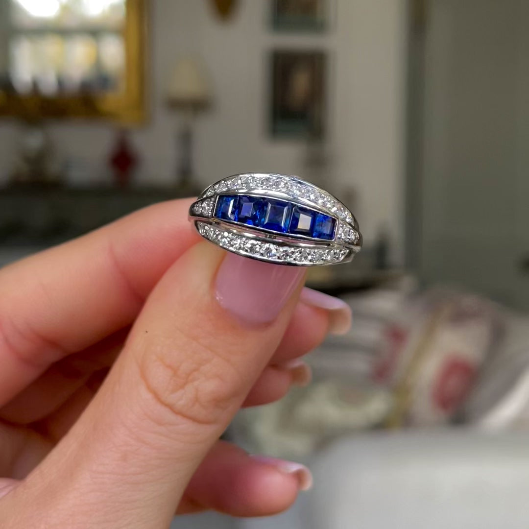 Art Deco, 1930s, Sapphire and Diamond Band Ring