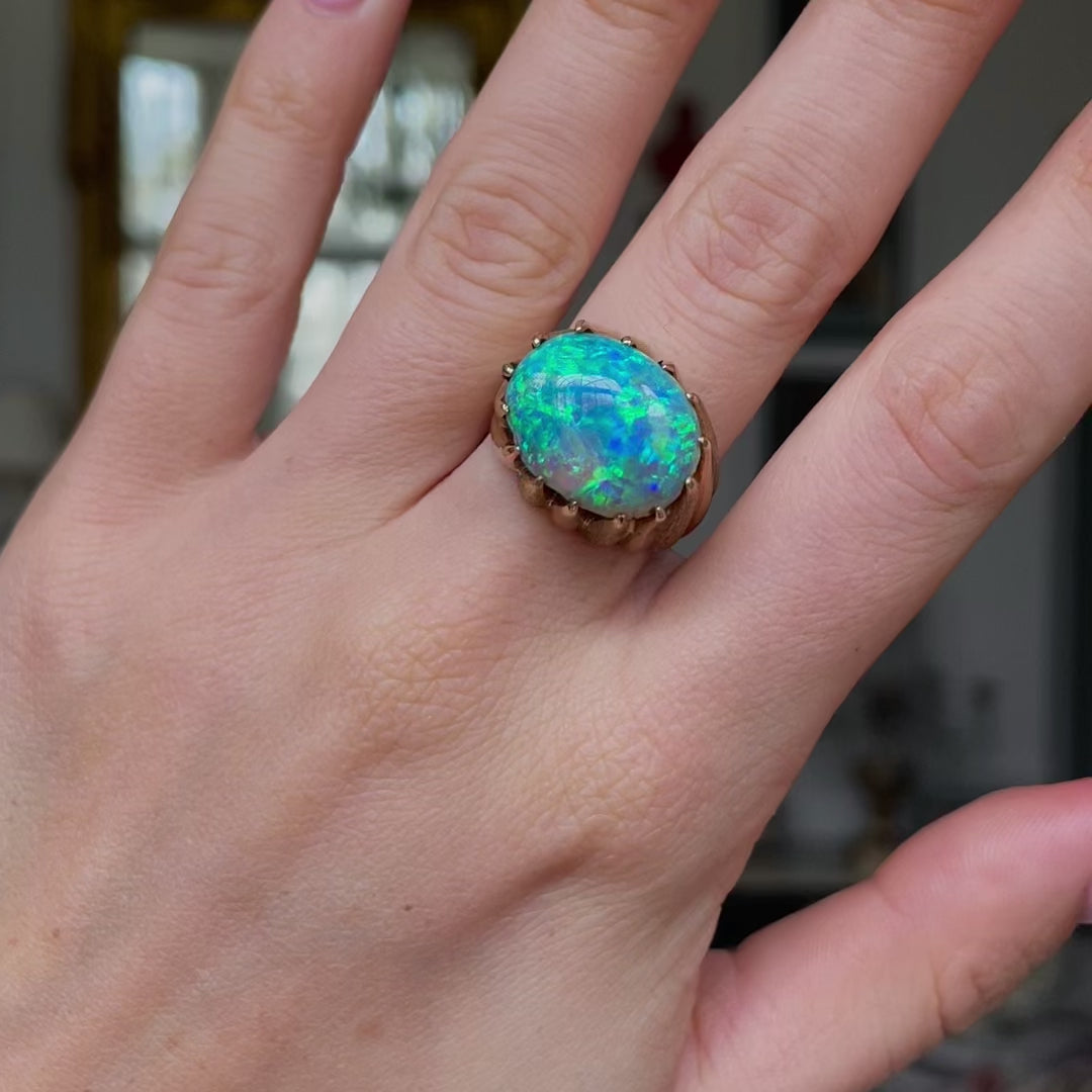Vintage 1970s cabochon australian opal ring, 18ct yellow gold
