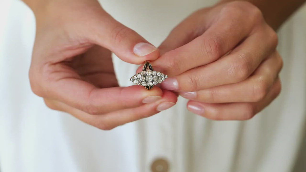 Victorian, 18ct gold, navette diamond cluster ring