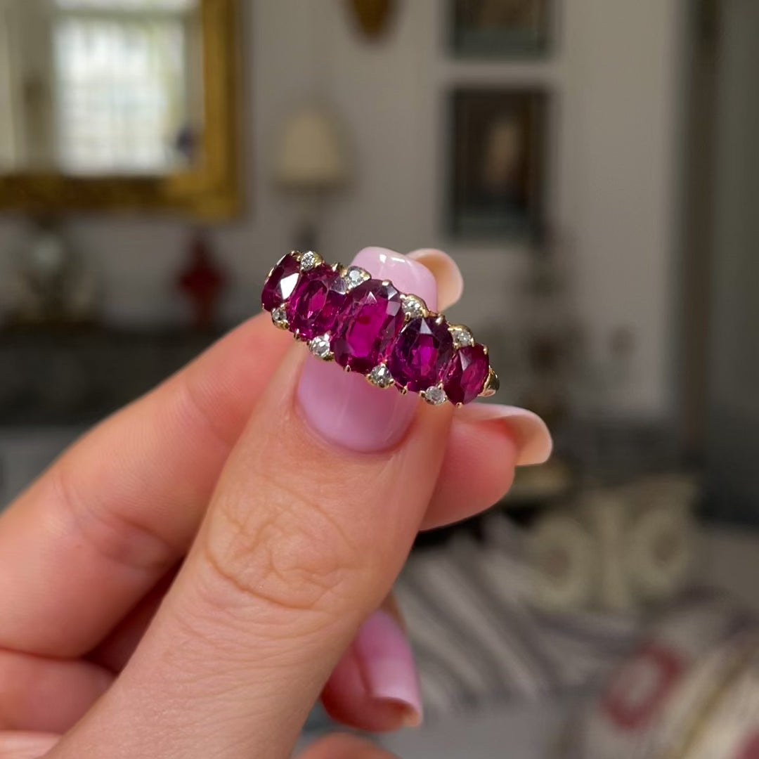 Victorian, 18ct gold, ruby and diamond five stone ring