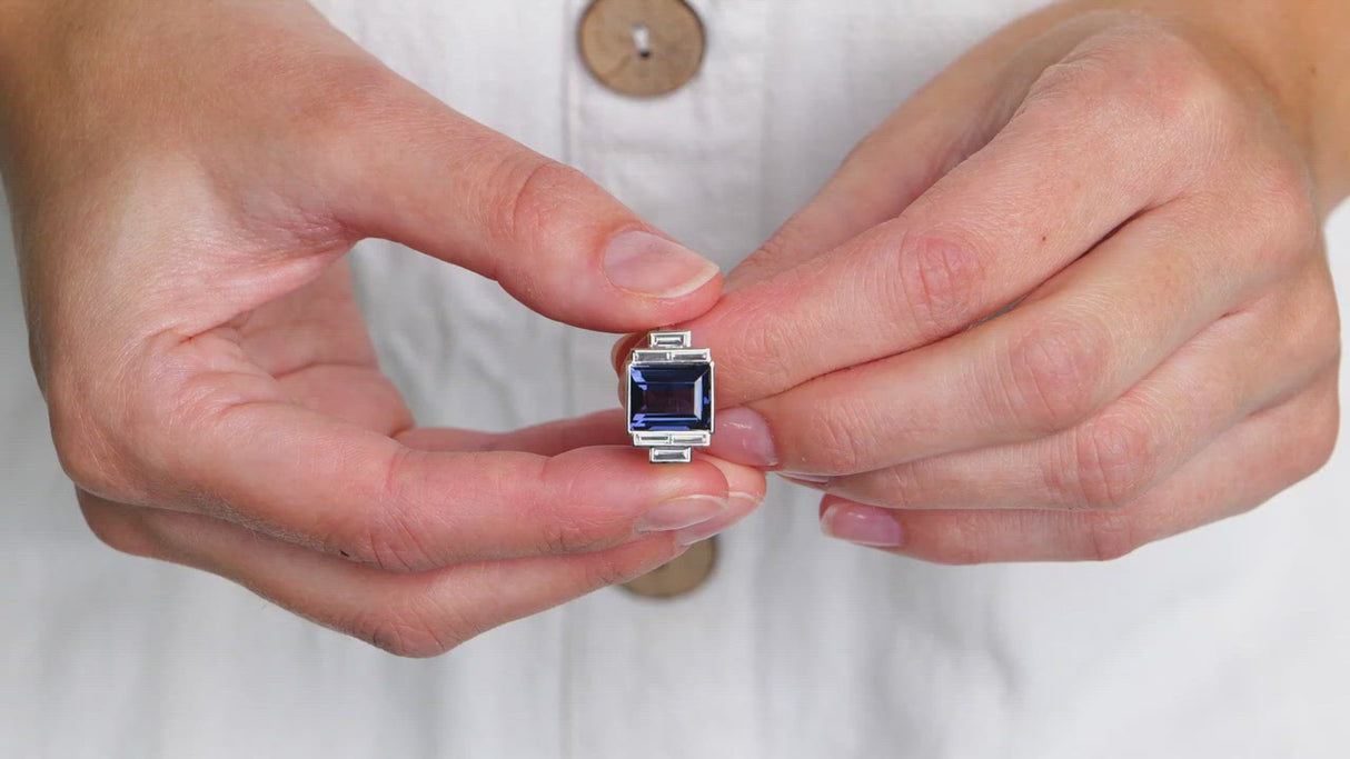 Platinum, Natural Violet-Blue Spinel and Diamond Ring