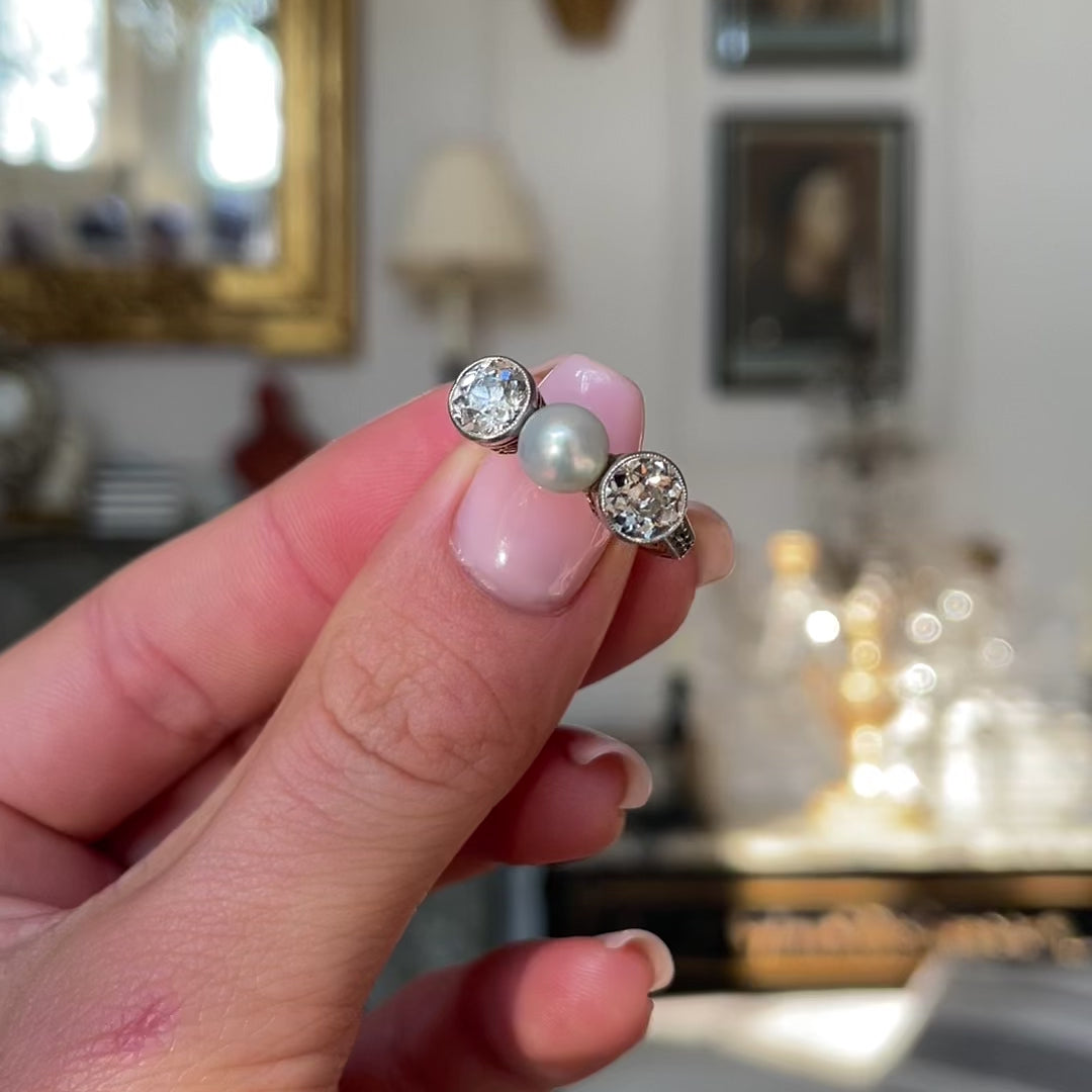 Edwardian, 18ct gold platinum, natural pearl and diamond ring