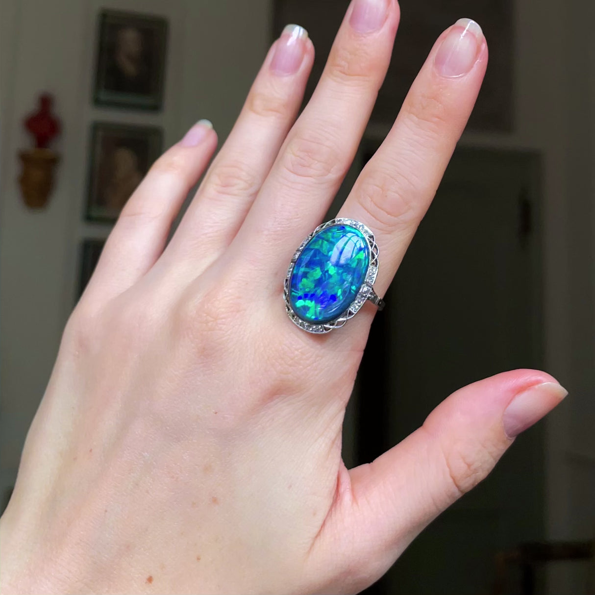 Exceptional | Edwardian, black opal and diamond ring