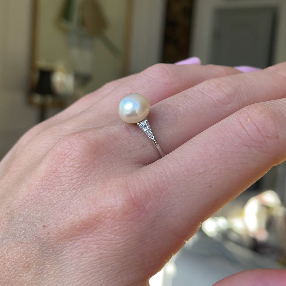 Exceptional, Edwardian, natural pearl & diamond ring