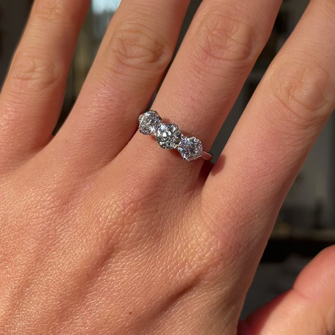 Antique, Art Deco, Platinum, Diamond Three Stone Ring