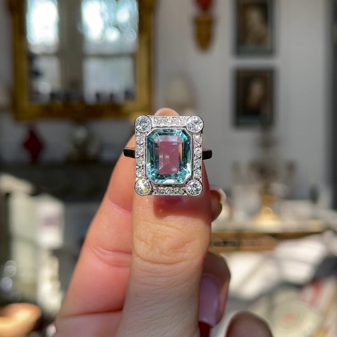 Belle Époque aquamarine & diamond panel ring