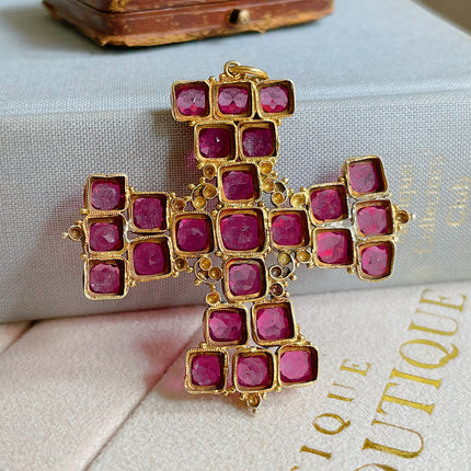 Georgian | Pink Paste  Maltese Cross Pendant