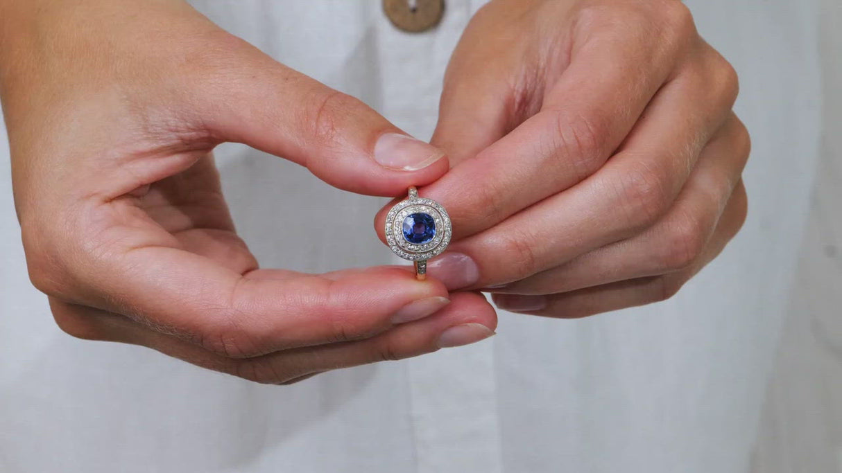 18ct yellow gold, montana sapphire and diamond cluster ring