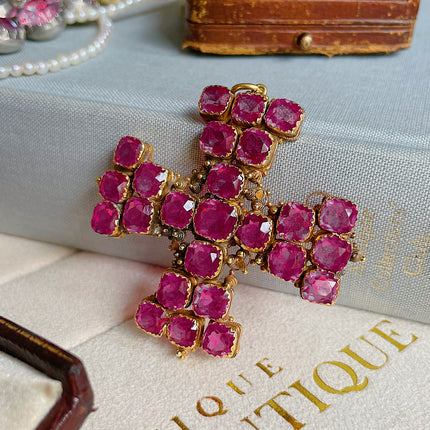 Georgian | Pink Paste  Maltese Cross Pendant
