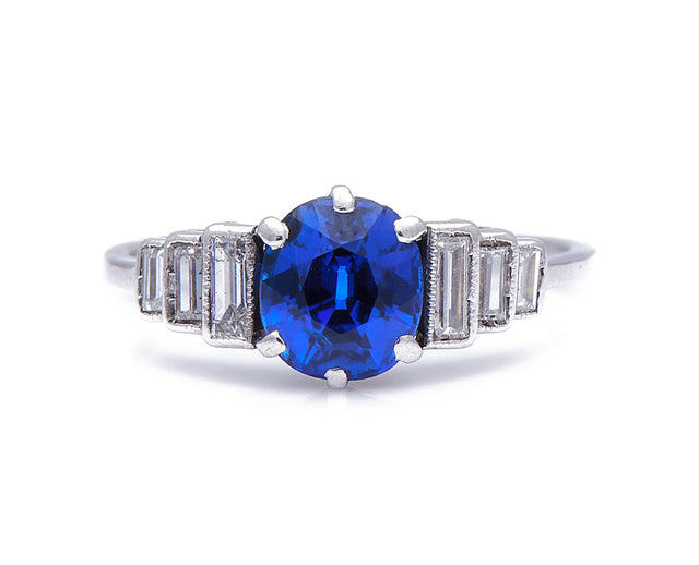 Antique Art Deco, Platinum, Sapphire and Diamond Engagement Ring |Antique Ring Boutique | Bespoke Untreated Vintage Antique RingsAntique-Art Deco-Platinum-Sapphire-Diamond-Engagement-Ring