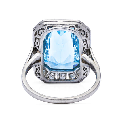 Art Deco Aquamarine and Diamond Cluster Ring, Platinum