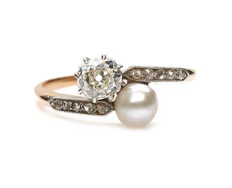 Antique-Edwardian-18ct-Gold-Platinum-Natural-Pearl-Diamond-Twist-Ring