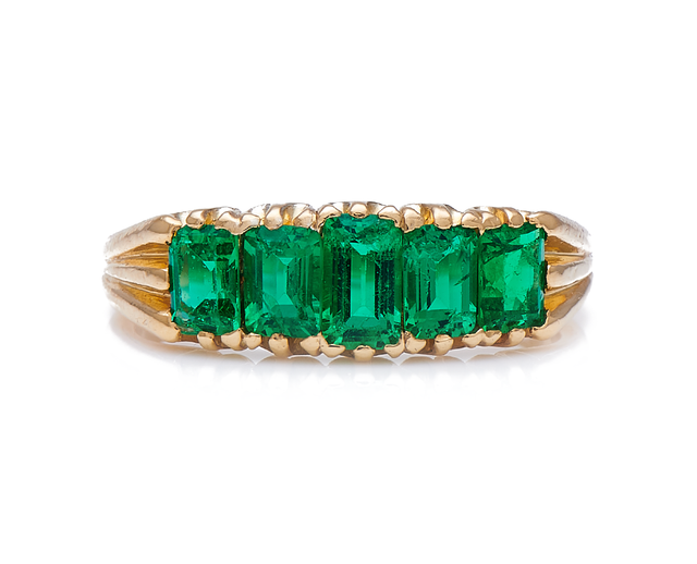 Antique-Edwardian-18ct-Gold-Colombian-Emerald-Five-Stone-Ring