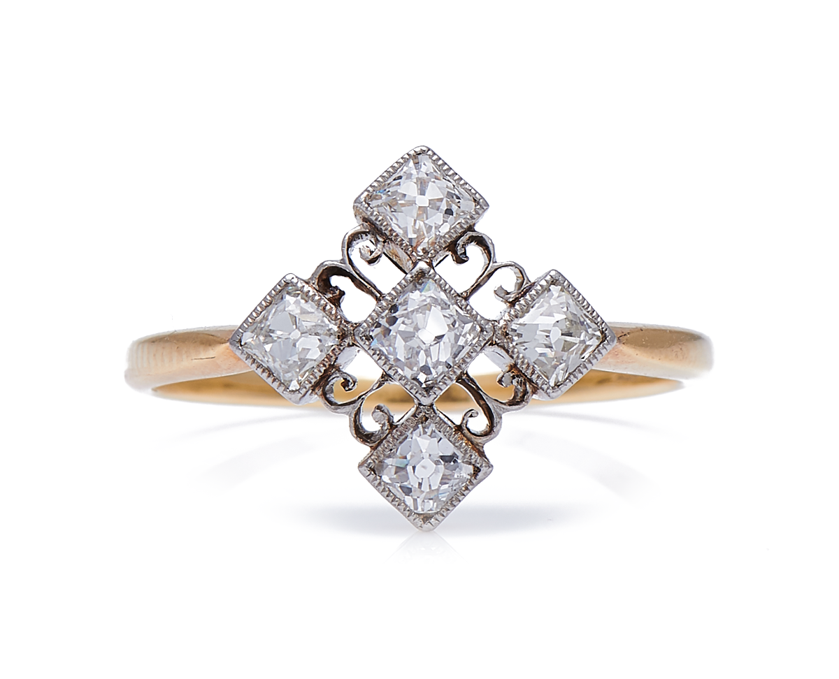 Antique-Edwardian-18ct-Gold-Platinum-Diamond-Cluster-Engagement-Ring
