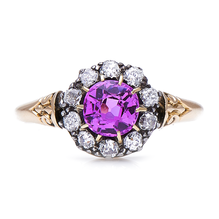 Edwardian, 18ct Gold, Natural Pink Sapphire and Diamond Cluster Ring