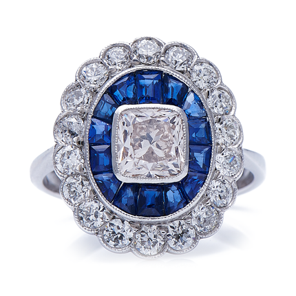 Vintage, 18ct White Gold, Diamond and Sapphire Cluster Ring | Antique Rings | Antique Ring Boutique | Vintage Engagement Rings 