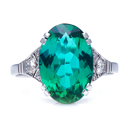 Antique-Art Deco-Platinum-Tourmaline-Diamond-Ring