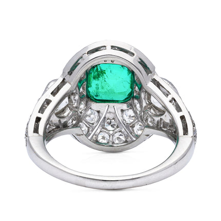 Art Deco Colombian Emerald and Diamond Ring, Platinum