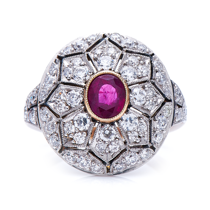 Antique, Belle Époque, 18ct Gold, Ruby and Diamond Cluster Ring