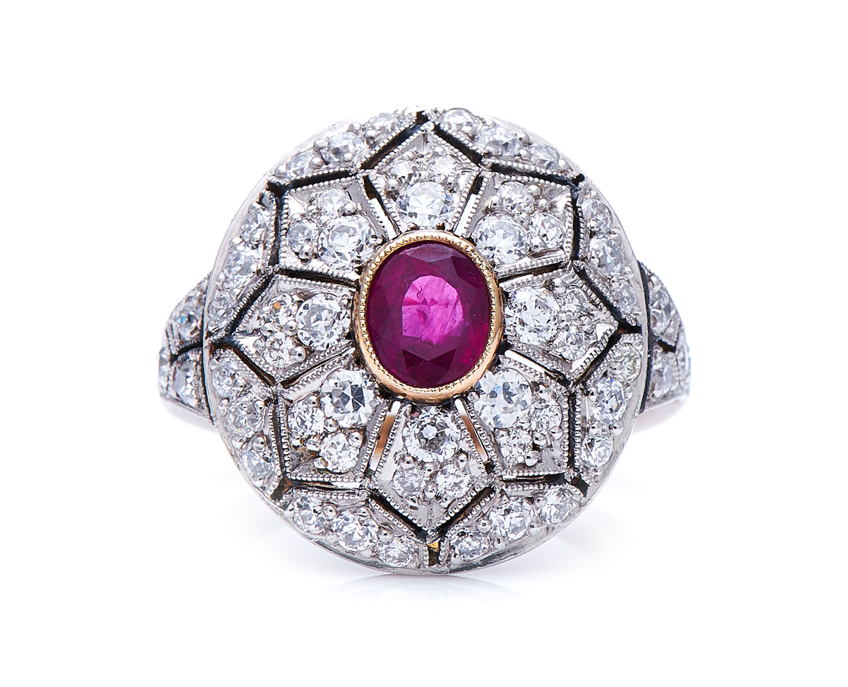 Antique, Belle Époque, 18ct Gold, Ruby and Diamond Cluster Ring