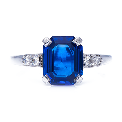 Art Deco, Platinum, Burmese Sapphire and Diamond Ring