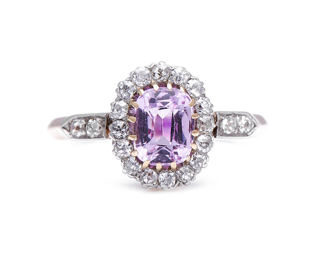 Art-Deco-German-14-Carat-Rose-Gold-Pink-Topaz-Diamond-Engagement-Ring