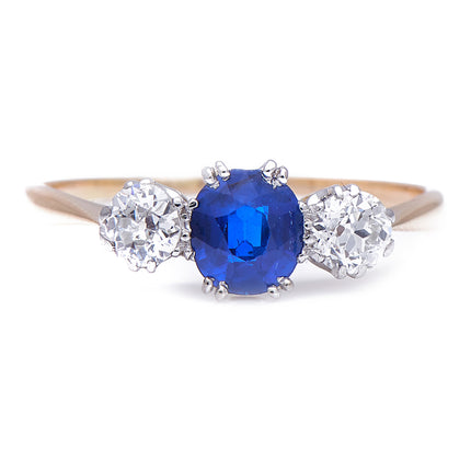 Antique-Edwardian-18ct-Gold-Platinum-Sapphire-Diamond-Three-Stone-Ring