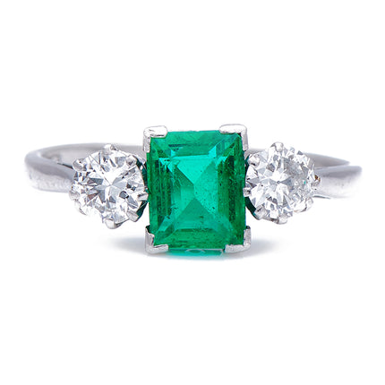 Art Deco, 1930's, 18ct White Gold, Platinum, Colombian Emerald and Diamond Ring  |Antique Ring Boutique | Sustainable Antique Rings | Rare Antique Rings | Bespoke Untreated Vintage Antique Rings