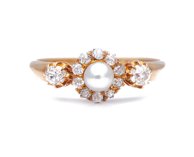 Antique-Edwardian-18ct-Gold-Natural-Pearl-Diamond-Ring