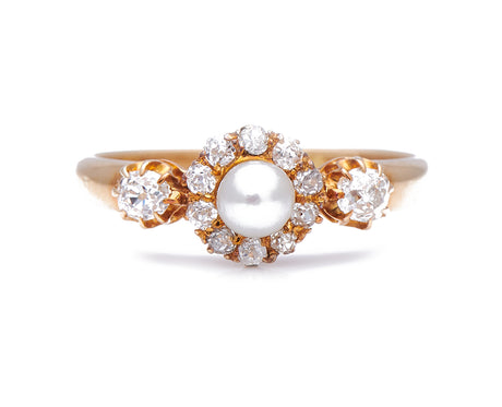 Antique-Edwardian-18ct-Gold-Natural-Pearl-Diamond-Ring