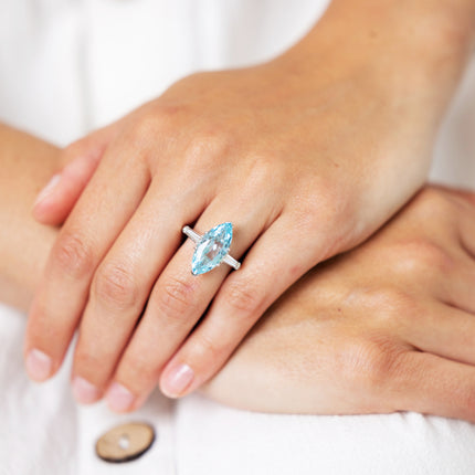 1940s, Platinum, Marquise Aquamarine and Diamond Ring