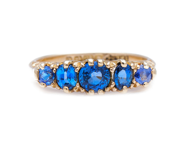 Antique-Edwardian-18ct-Gold-Natural-Ceylon-Sapphire-Five-Stone-Engagement-Ring