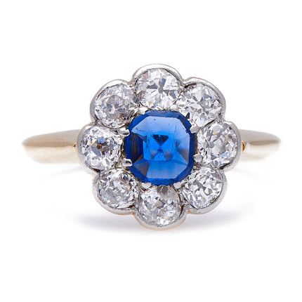 Antique-Art-Deco-18ct-Gold-Royal-Blue-Sapphire-Diamond-Engagement-Ring