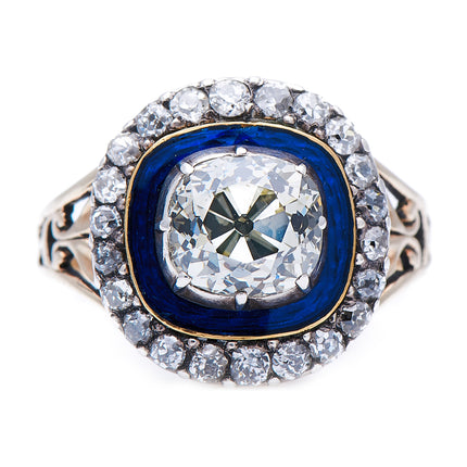Georgian-19th-Century-18-Carat-Gold-Silver-Diamond-Enamel-Cluster-Ring