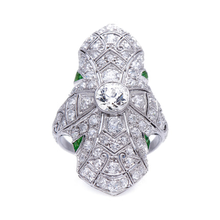 Antique-Art-Deco-Demantoid-Garnet-Diamond-Plaque-Ring