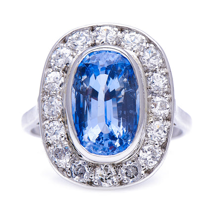 Mid Century, French, 1930's, Sapphire and Diamond Engagement Ring