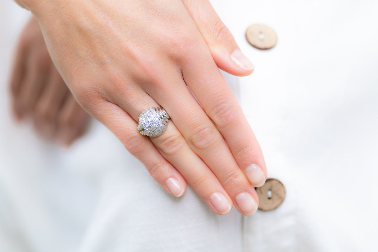 Art Deco, Platinum, Diamond Bombé Ring