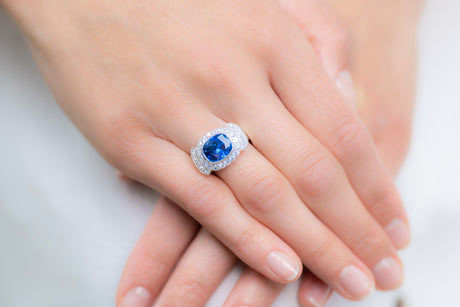 Art Deco, Austrian, 5ct Sapphire and Diamond Cluster Ring | Antique Rings | Antique Ring Boutique | Vintage Engagement Rings | Antique Engagement Rings | Antique Jewellery Company | Vintage Jewellery 