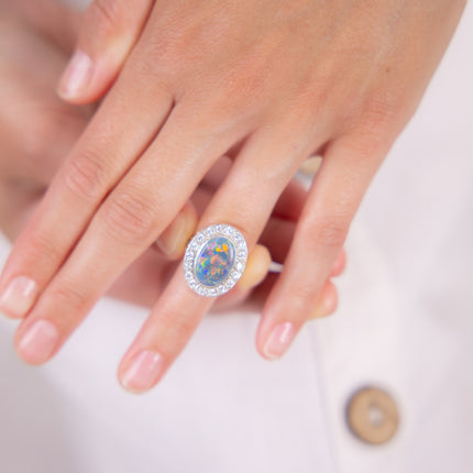 Art Deco | Black Opal and Diamond Cluster Ring