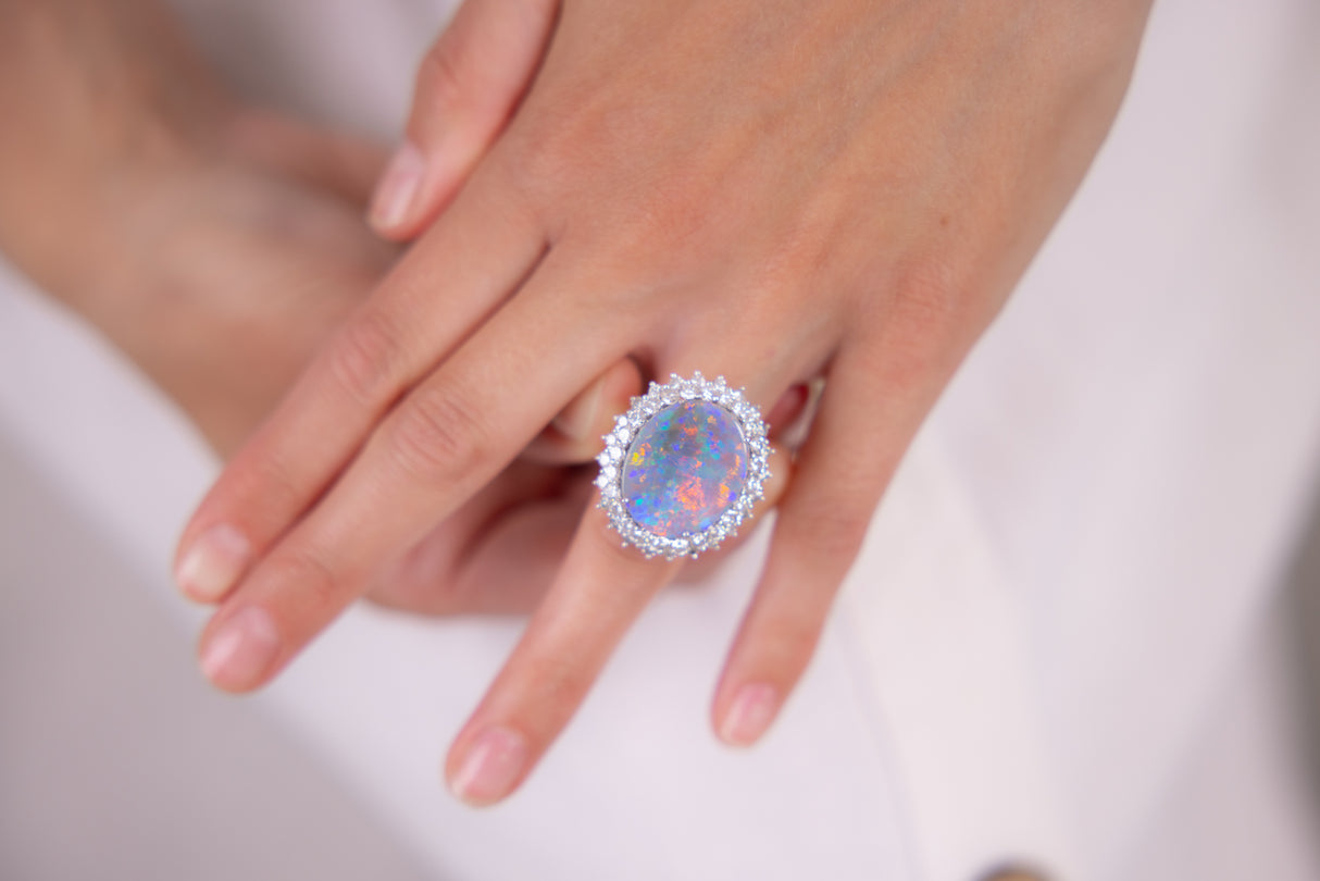 Vintage | Large Opal and Diamond Cocktail Ring